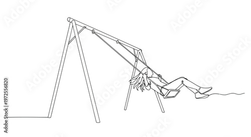 Vector illustration of Woman Relaxing on a Swing Set with Colorful Background Elements