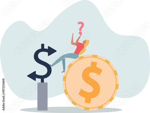 Money decision, investment choice or option to make profit, buy or rent, pay off debt or invest, select best earning asset.person's life situation and his activities.