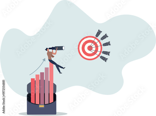 Man Sitting on Growth Chart Watching Target with Telescope