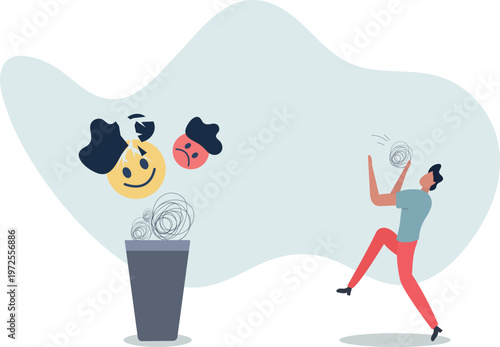 Get rid of work anxiety, stressed and unhappiness emotion, relax to gain happiness concep.person's life situation and his activities.