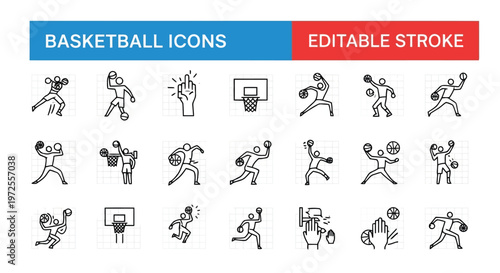 Vector illustration of Colorful Basketball Icons Set with and Various Actions