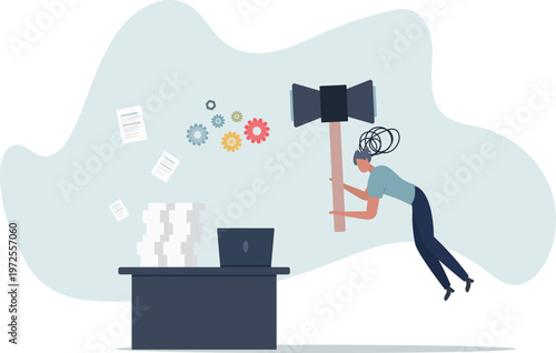 Frustration and chaos from computer problem or tech failure, stressful or anxiety from overworked or disappointment and mistake concept.person's life situation and his activities.