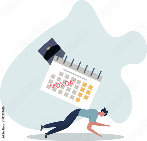 Monday blues, fatigue and fear of routine office work, depression or sadness, drowsiness and disappointment on Monday morning.person's life situation and his activities.