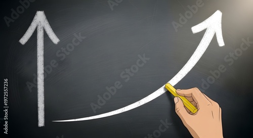 Growth and progress hand drawing an upward trend on a blackboard