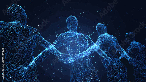 Digital human collaboration concept with 3D network connections in dark blue
