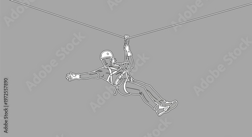 Vector illustration of person riding a zipline illustration