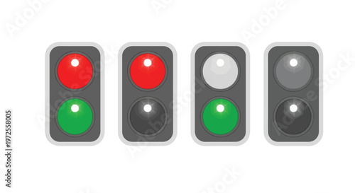 Vector illustration of set of traffic light signals with different light combinations