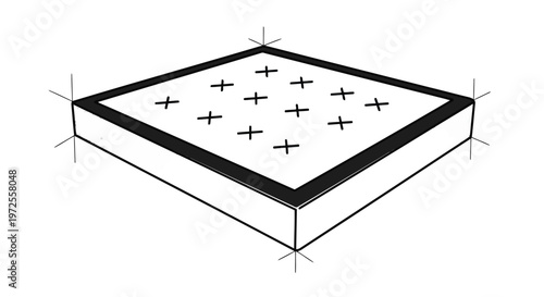 Vector illustration of technical drawing of a square mattress with tufted button details