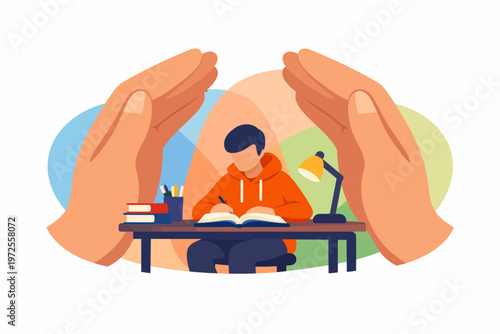 Foto Education Insurance and Student Protection Concept Vector Illustration