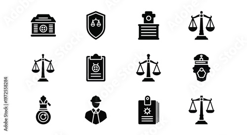 Vector illustration of set of law and justice icons