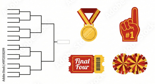Sports Tournament Bracket and Fan Accessories Collection Illustration