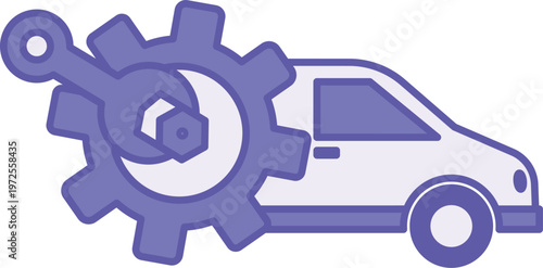Colored Car Repair Icon. Vector Icon. Car Transport, Gear, and Wrench. Auto Service, Workshop. Repair Concept