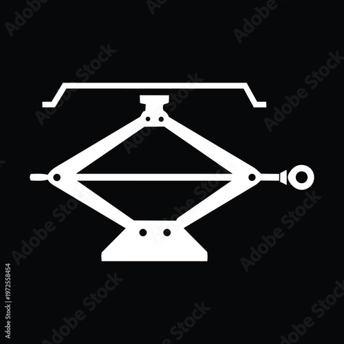 Solid White Silhouette Scissor Car Jack Lifting Frame Vector Icon