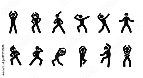 Vector illustration of set of stick figure people dancing and having fun