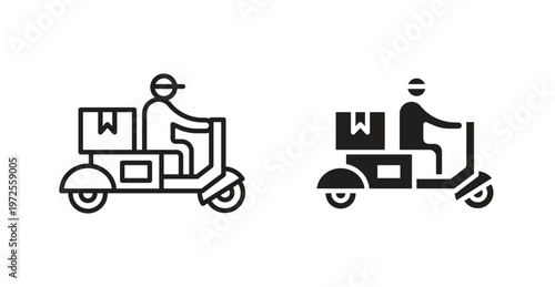 Delivery man riding motorcycle icon for web design. icon symbol vector