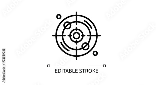 Vector illustration of radar screen black linear icon circular scanner editable stroke