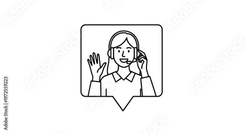Vector illustration of customer support representative in speech bubble line art icon