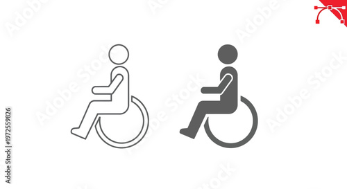 Vector illustration of wheelchair accessible icon, disability sign, vector line and solid style