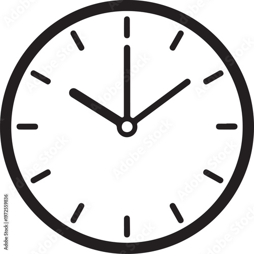 Analog clock showing the time at approximately 9:45 minutes past the hour silhouette vector icon