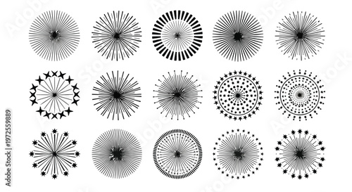 Vector illustration of set of hand drawn sunbursts and starbursts elements