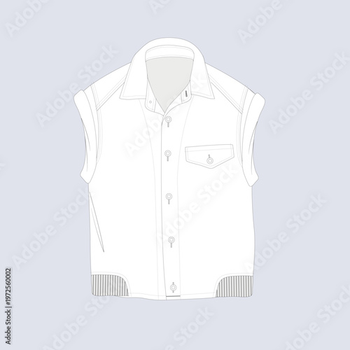 Boys Sleeveless Utility Shirt with Chest Pocket Casual Kids Wear Flat Sketch