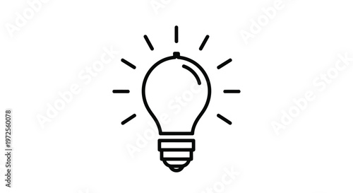 Vector illustration of light bulb icon, simple line art symbol of idea and innovation