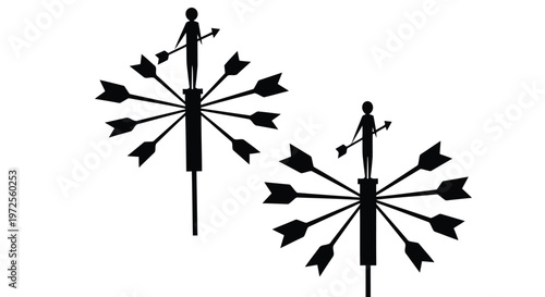 Vector illustration of silhouette of a person standing on a target with arrows pointing at them
