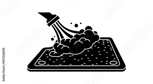 Black and white illustration of rocket launching from smartphone.