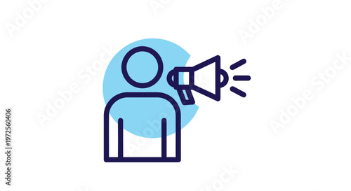 Vector illustration of person with megaphone icon representing announcement or marketing