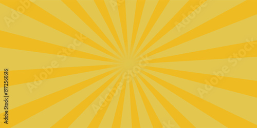 Yellow sunburst background pattern with radiant lines. Perfect for attention-grabbing designs, posters, promotional materials, and summer-themed projects. Bold, energetic vector artwork.
