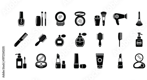 Vector illustration of Various Cosmetic and Beauty Products on White Background