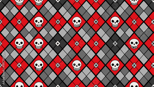 Geometric pattern of overlapping red and white diamonds