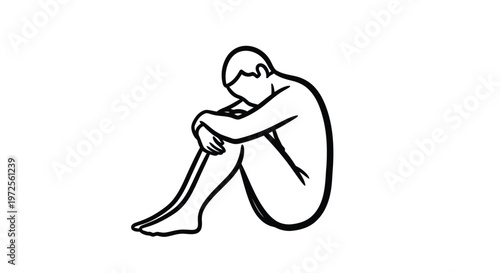 Vector illustration minimal of a sad person sitting alone on a colorful background