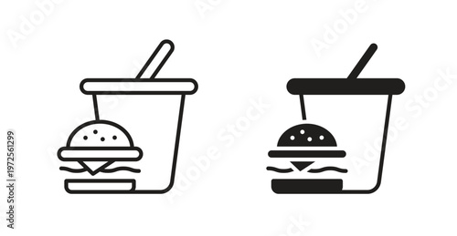 Hamburger and soft drink cup icon for web design. icon symbol vector