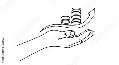Vector illustration colorful of hand holding coins with upward arrow symbolizing growth
