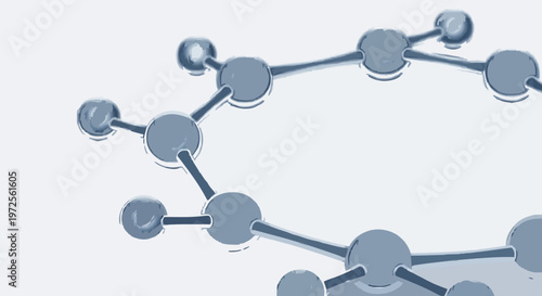 Abstract molecular structure with connecting spheres and lines on a white background