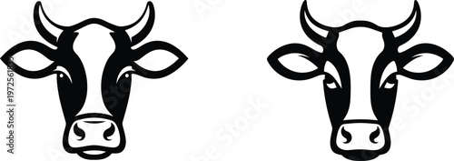 Black and white cow heads silhouette a minimalist farm animal illustration with bold contrast and graphic appeal