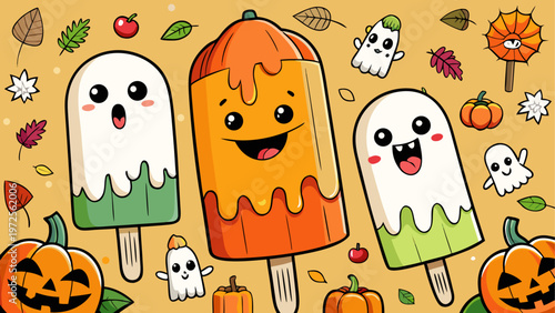 Set of cute cartoon ghost characters with friendly faces