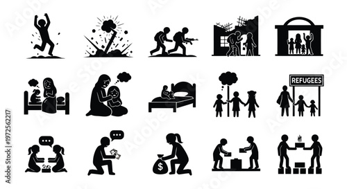 Vector illustration of Richly Colorful Silhouette Set Depicting Various Human Emotions and Scenes