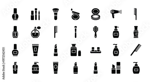 Vector illustration of Colorful Cosmetic and Beauty Product Icons on White Background