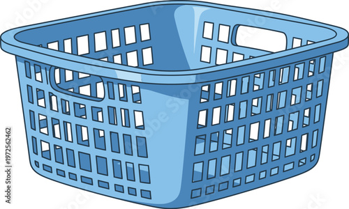 A blue plastic laundry basket is depicted on a white background.