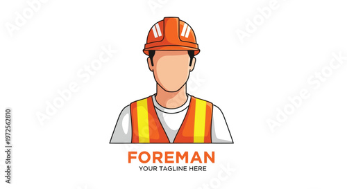 Vector illustration of Foreman Wearing Orange Helmet and Reflective Safety Vest