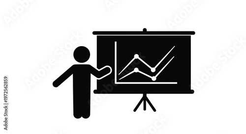 Vector illustration monochrome person presenting graph on board in minimal style with white background