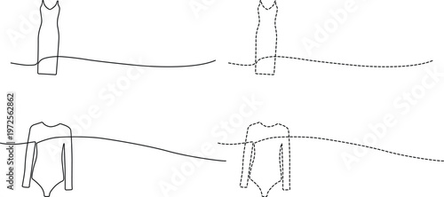 Illustrations of different dress designs and their flat pattern layouts Vector