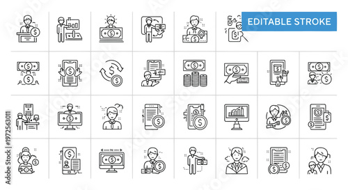 Vector illustration of Colorful Business and Finance Icons with Various Elements and People