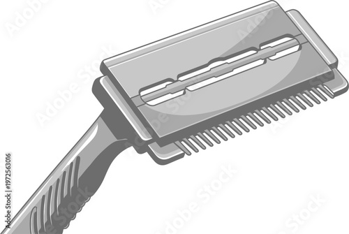 A silver razor with a comb edge for grooming facial hair.