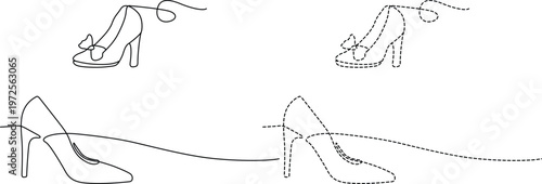 Elegant high heel shoes with decorative ribbons in different styles Vector