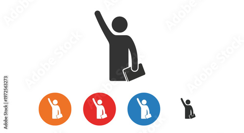 Vector illustration colorful of person holding briefcase and waving arm in modern flat style