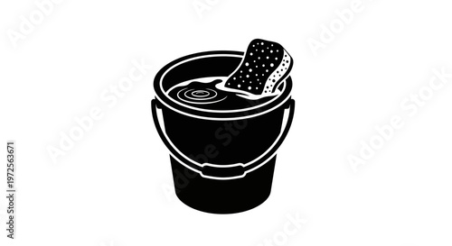 Black bucket with a sponge inside.