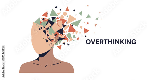 Overthinking Concept with Human Head Shattering into Geometric Shapes for Mental Health Awareness